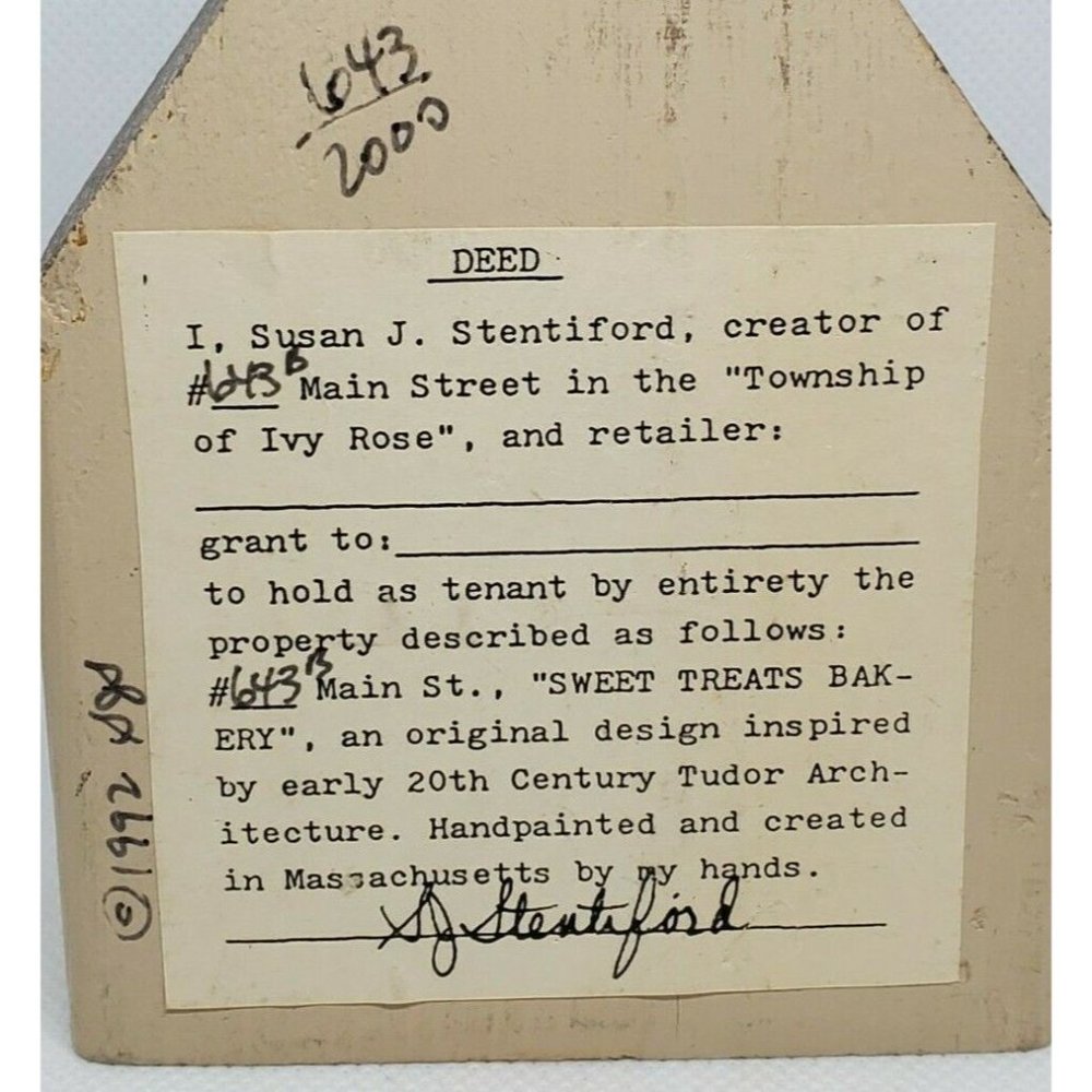 Vintage Rare Susan Stentiford Deed Township Of The Ivy Rose Signed Shelf Sitter - Picture 5 of 12